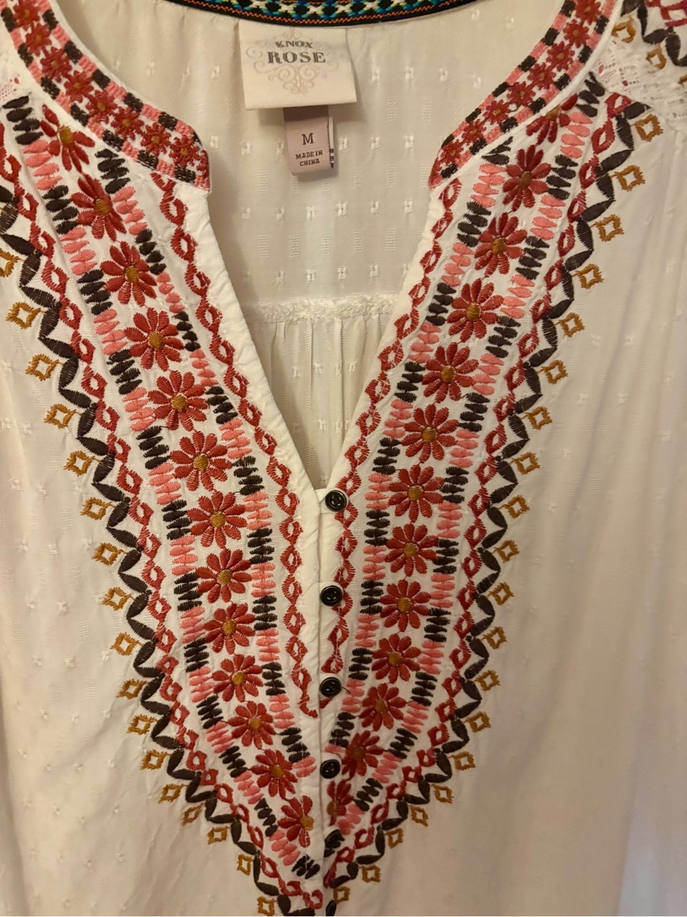 Knox Rose Embroidered Peasant Blouse Short Sleeve Boho Top size Medium - Picture 4 of 6